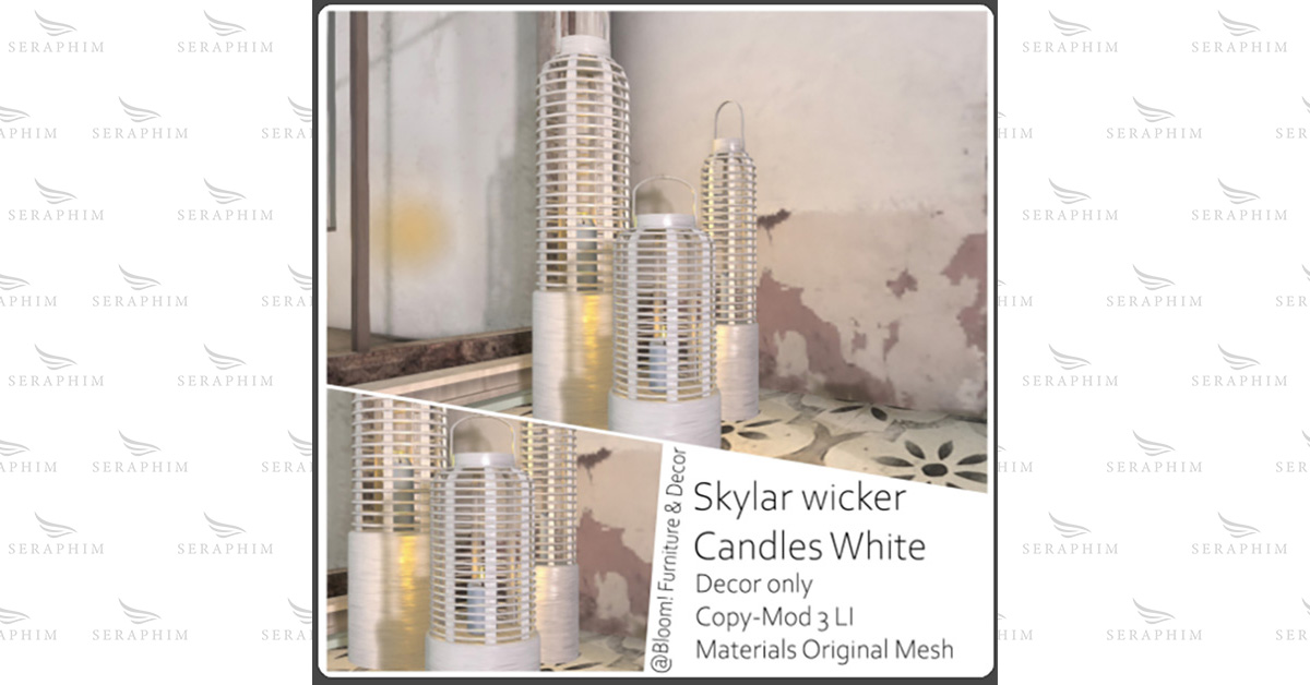 Free Gift Skylar Wicker Candles White by Bloom! on the Seraphim HUD