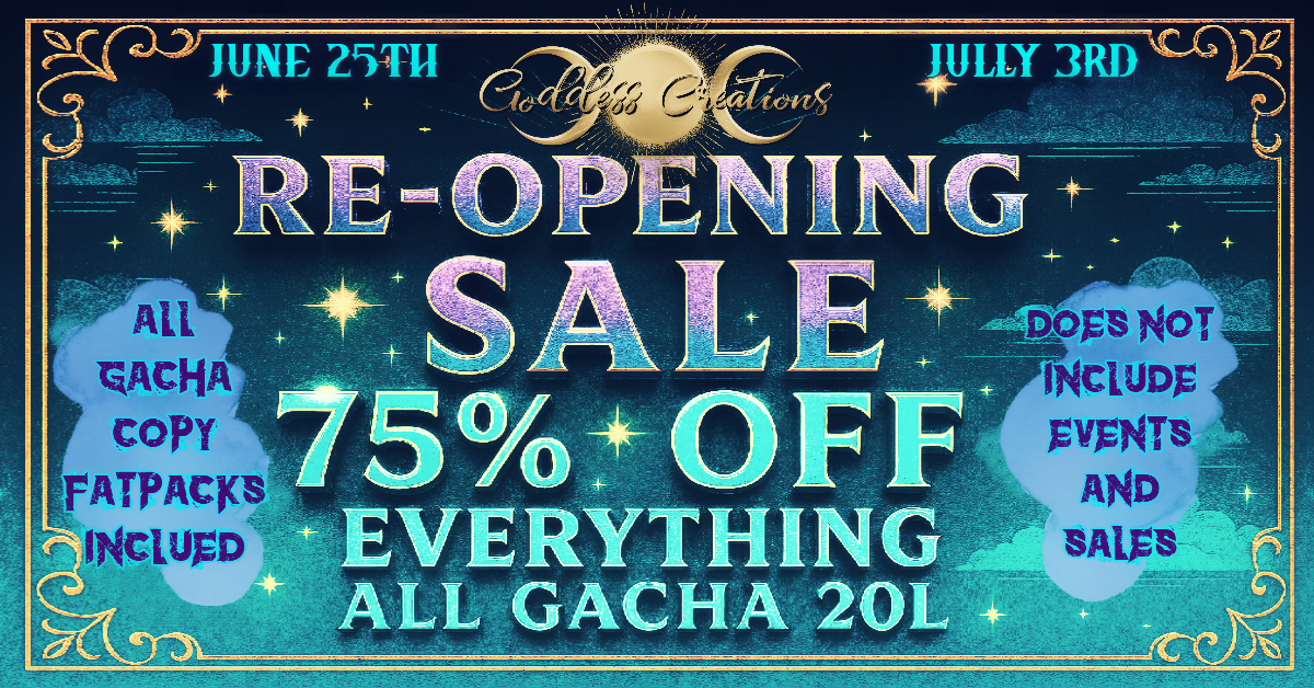 Goddess Creations Re-Opening Sale 75% Off