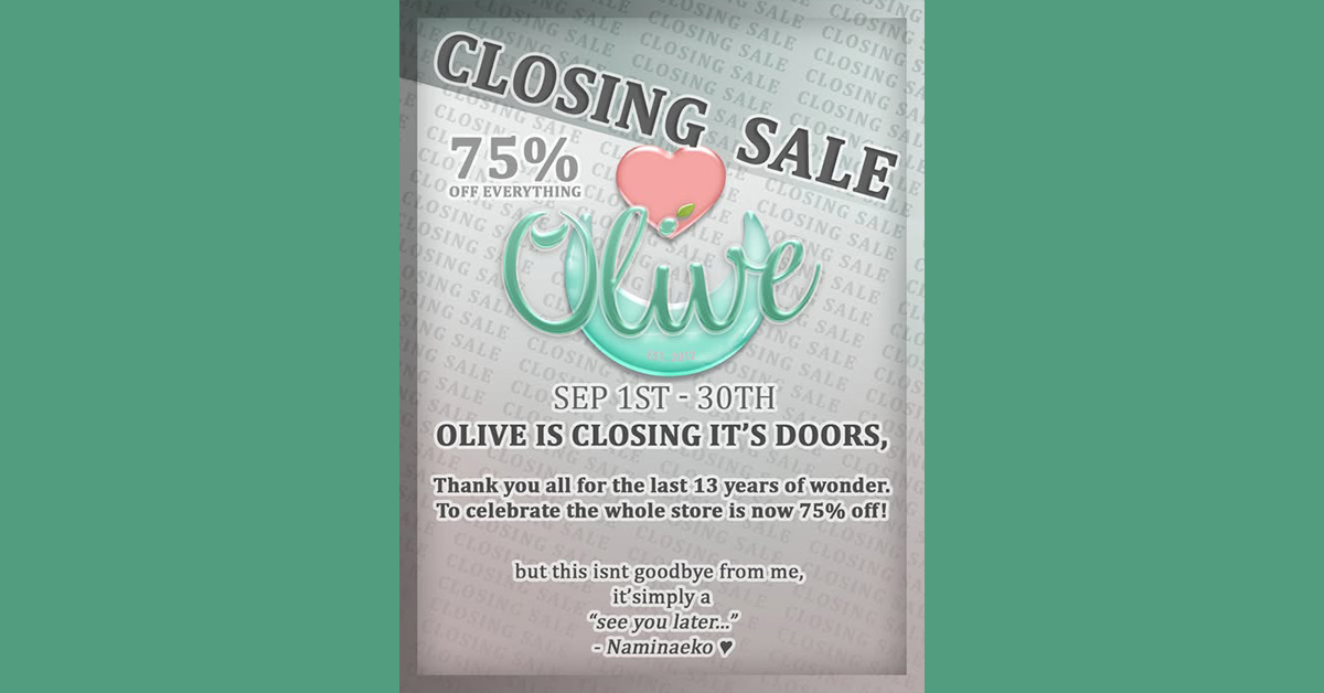 Closing Sale 75% Off at Olive Mainstore