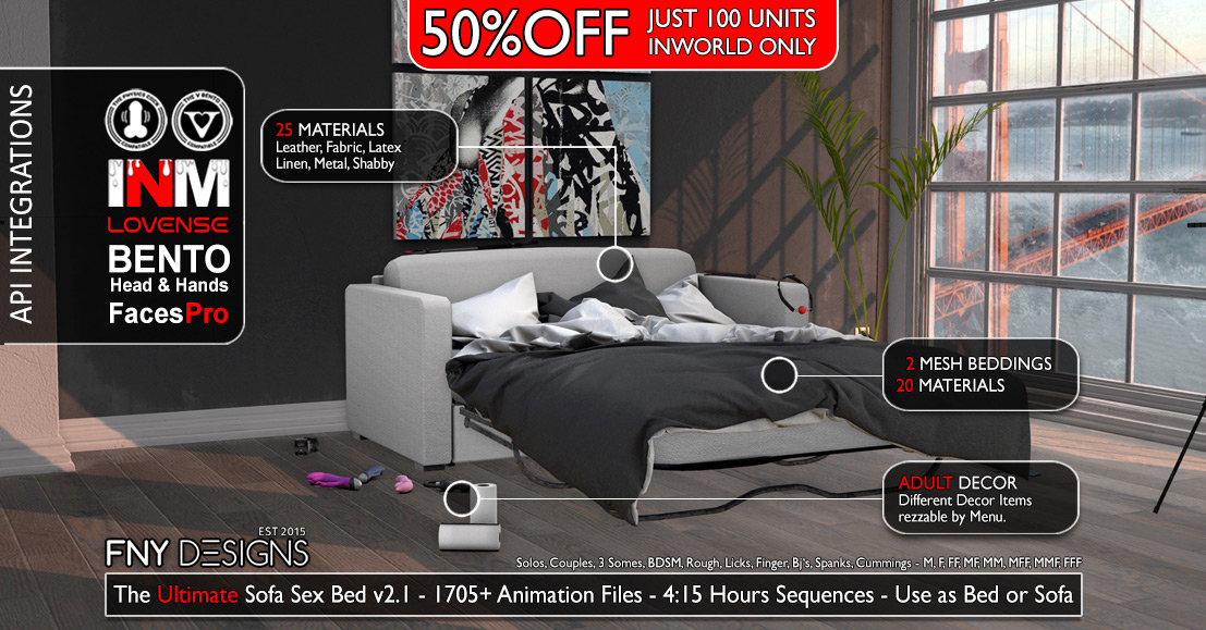 50% Off Limited Sale on The Ultimate Sofa Sex Bed at FNY Designs