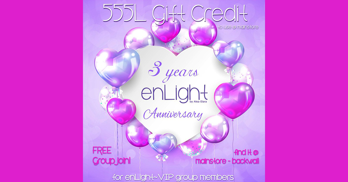 EnLight Third Anniversary Group Gift 555L Store Credit