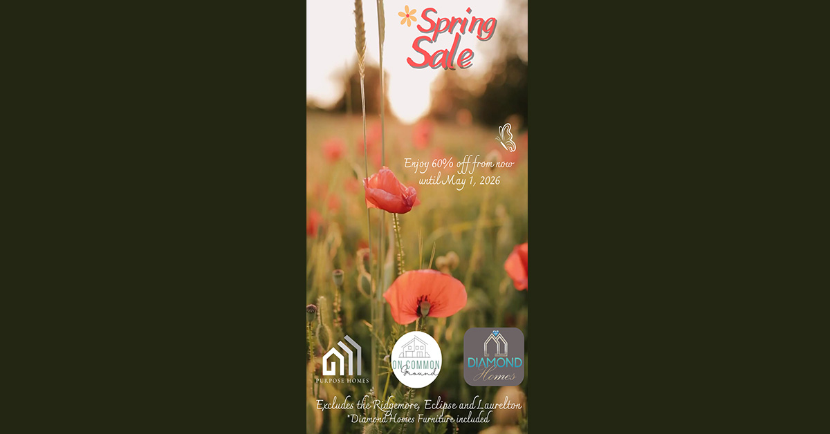 Spring Sale 60% Off Homes – Diamond Homes X Purpose Homes X On Common Ground