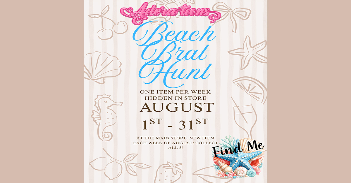 Find a Free Weekly Gift at Adora-tions Beach Brat Hunt