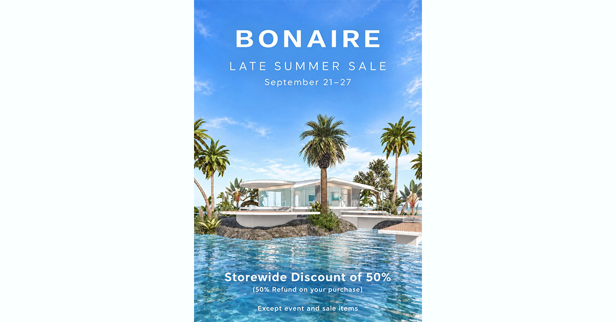 Bonaire Architects Late Summer Sale 50% Off Storewide